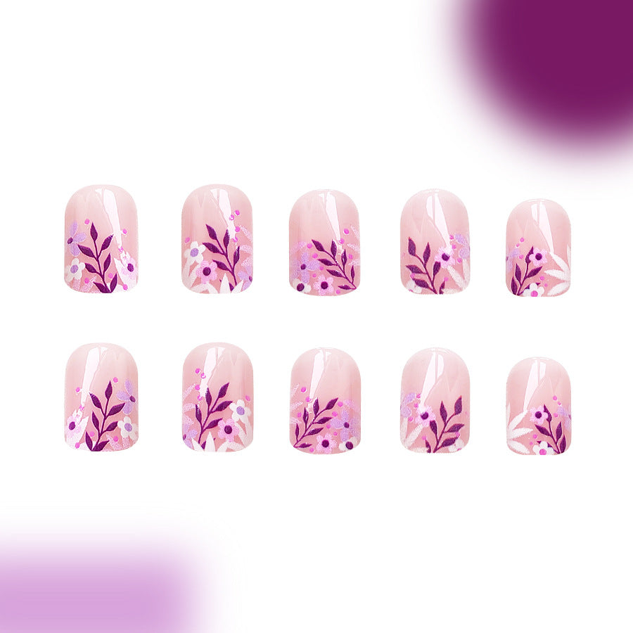 Purple lavender white flowers wear fake nail