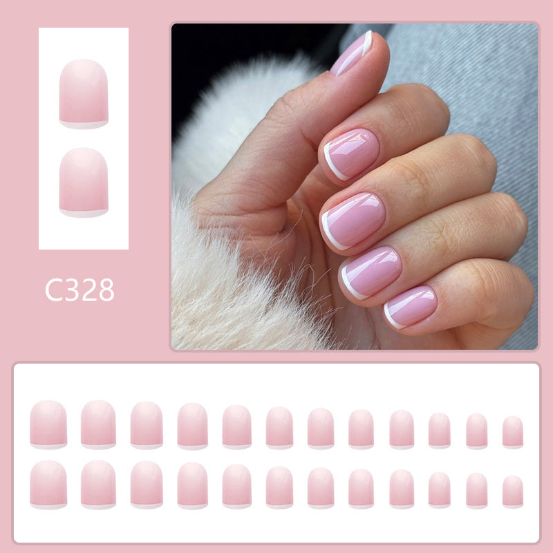 Short shiny classic simple nude French white edge nail