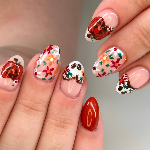 Autumn floral pumpkin ghost red orange flower