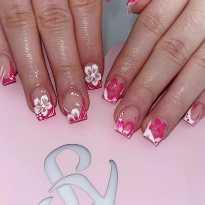 Pink and White Double Flower Nail