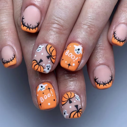 Pumpkin color fake nails