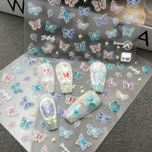 Gradient butterfly back glue nail stickers