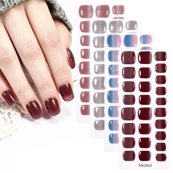 26 finger solid color cat eye no-bake manicure sticker