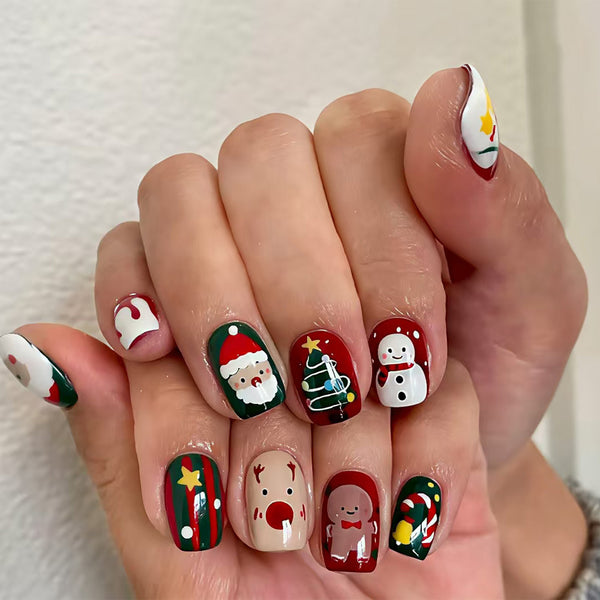 Santa Claus pine snowman manicure