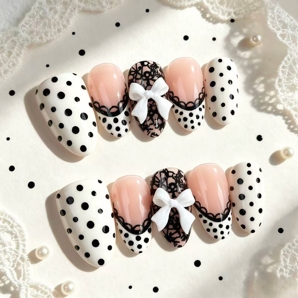 30 pieces of black lace polka dot butterfly