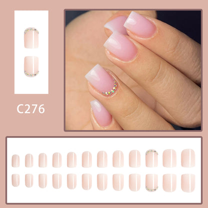 Short glossy simple French gradient fake nail