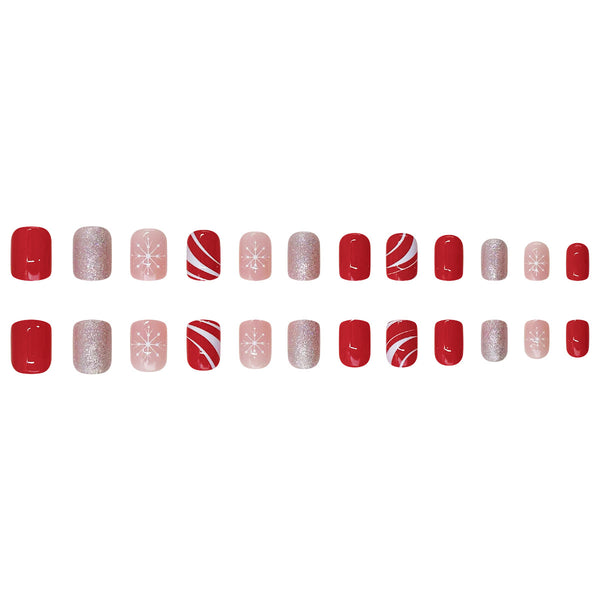 Red and white striped silver glitter white snowflake