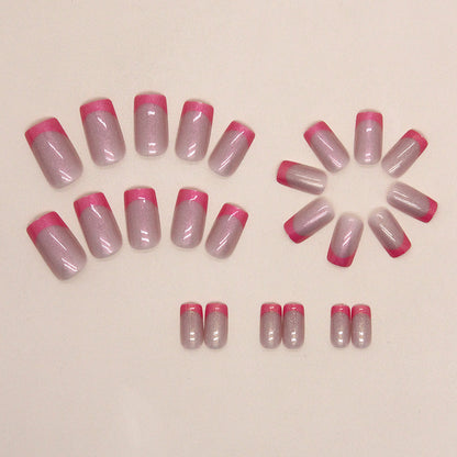 Aurora explosion flash rose red French fake nails