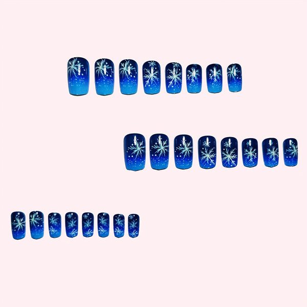 24pcs-set-press-on-nails blue snowflake
