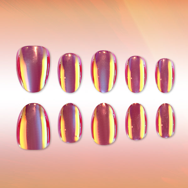 Ongles Aurore Œil de Chat Rouge et Bleu 32 Pièces