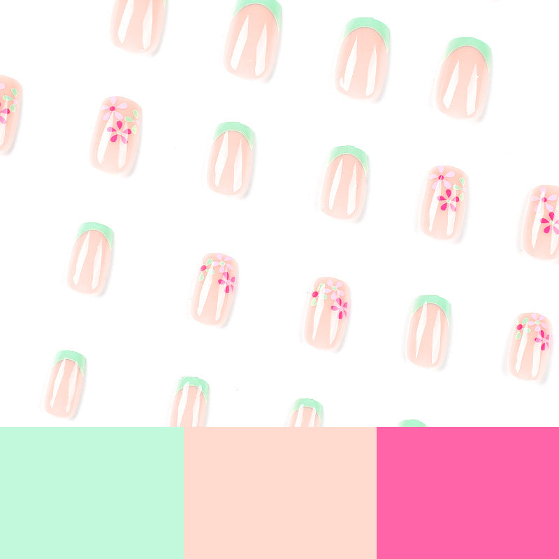 Green pink flower nail stickers