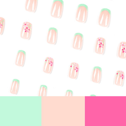 Green pink flower nail stickers