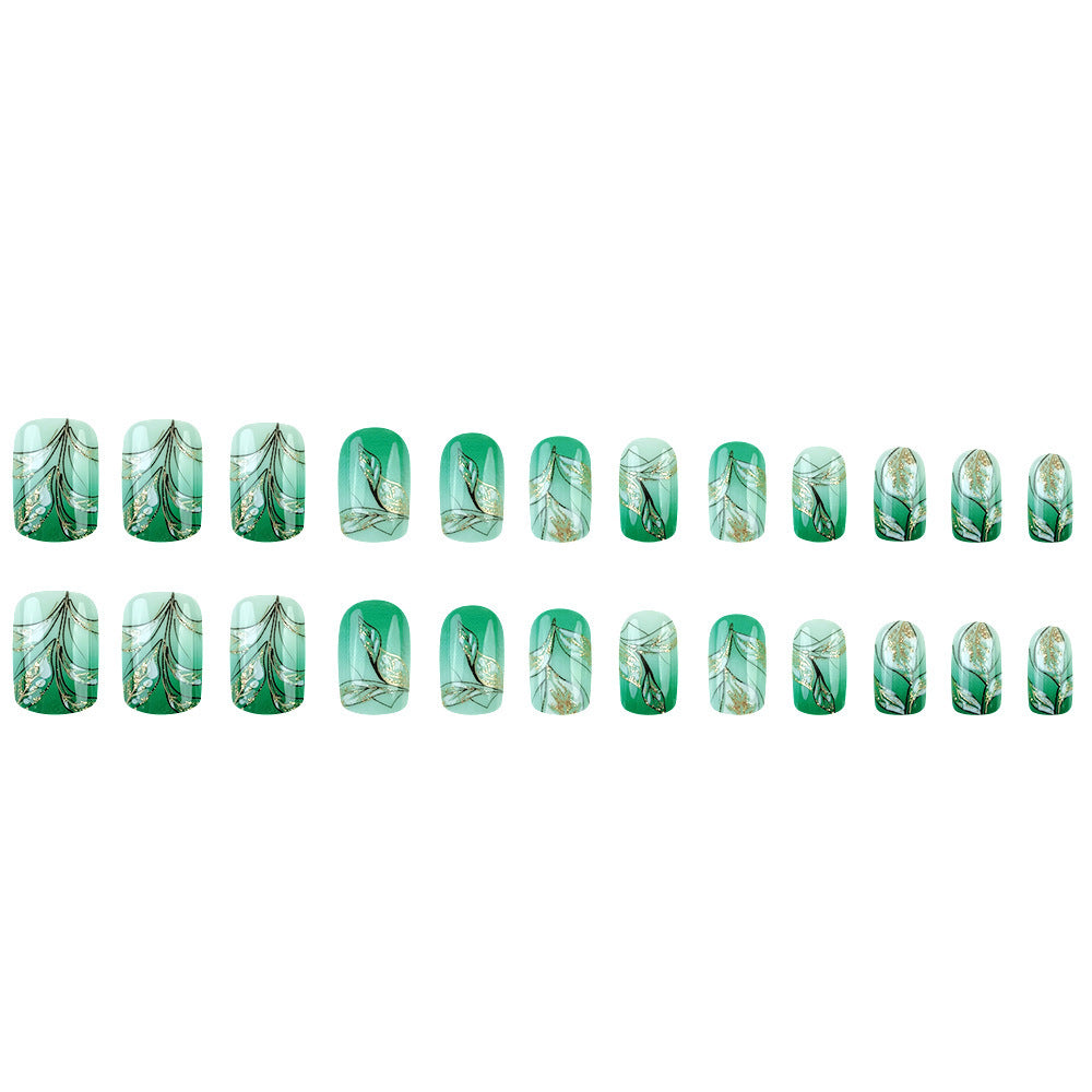 Green gradual jade flower nail art piece