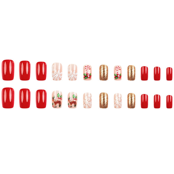 Snowflake Deer Golden Red Nail Art