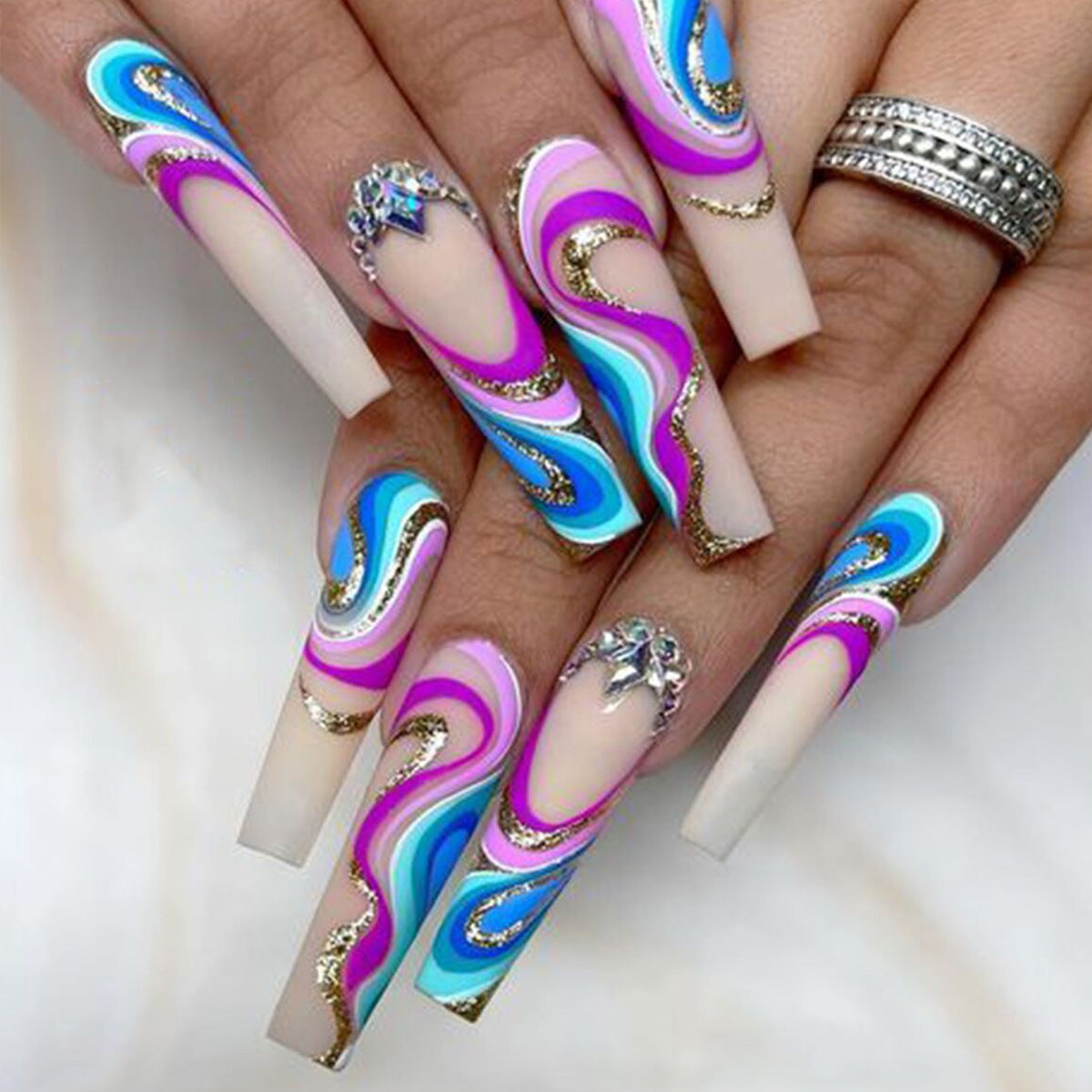 Water ripple fake nails