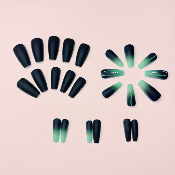 12 Sizes-24 Pcs Press On Nails Green