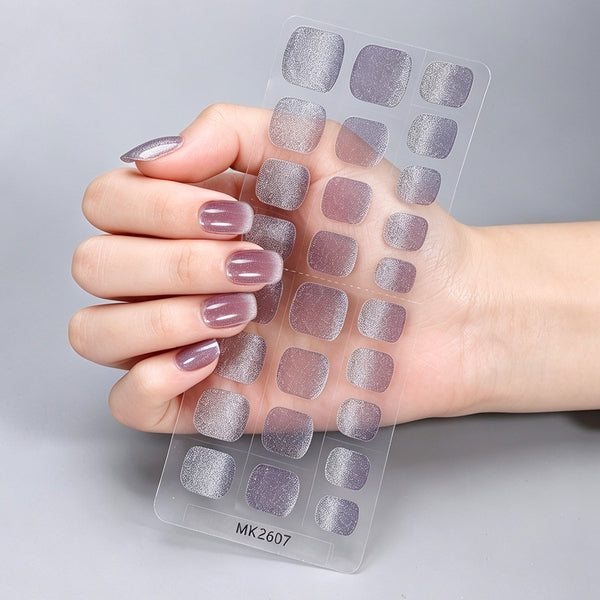 26 finger solid color cat eye no-bake manicure sticker