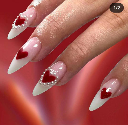 Red love drops almond nail