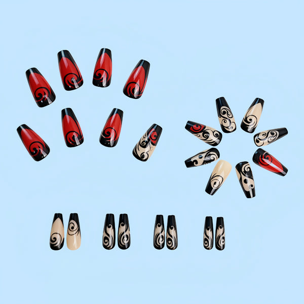 Ballet Nail Black and Red Mixed Flowers