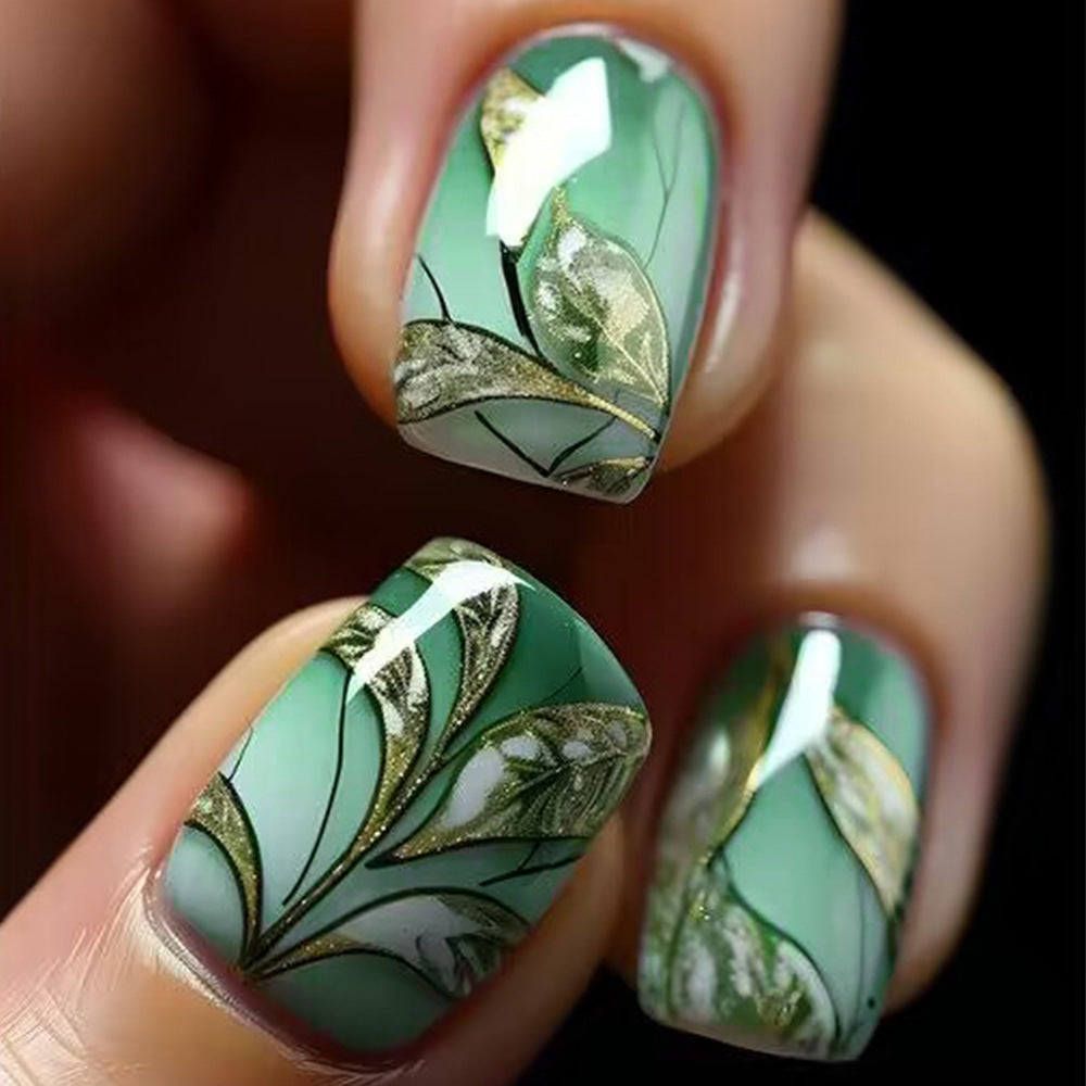 Green gradual jade flower nail art piece