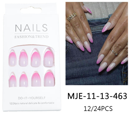 Gradient pink whitening false nails