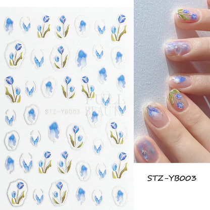 Tulip gilded edge fresh flower adhesive nail sticker