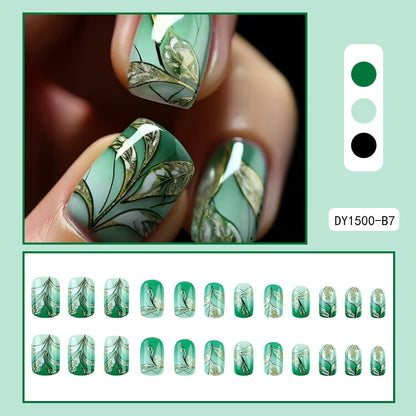 Green gradual jade flower nail art piece