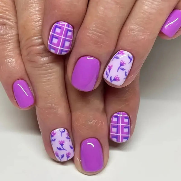 Plaid floral violet frais