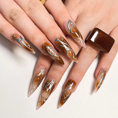 Wearable Silver Stripes False Nails