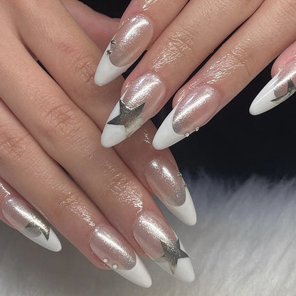 Wearable Silver Stripes False Nails