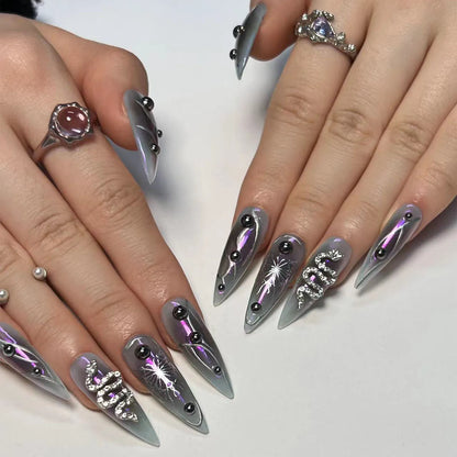 Wearable Silver Stripes False Nails