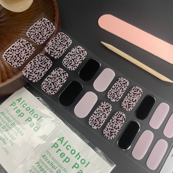 UV Gel Sticker Semi-cured Pink Black Leopard