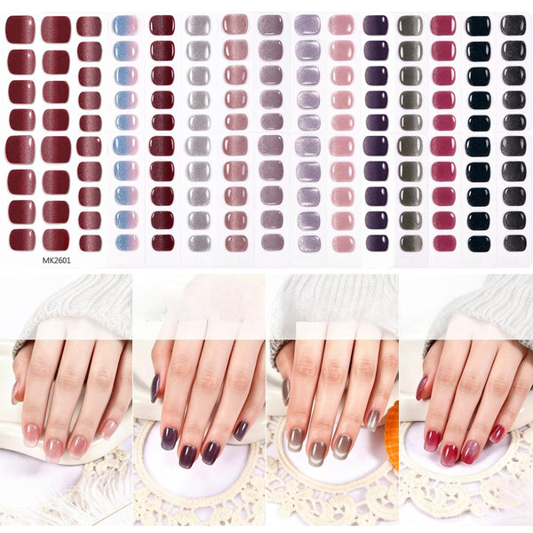 26 finger solid color cat eye no-bake manicure sticker