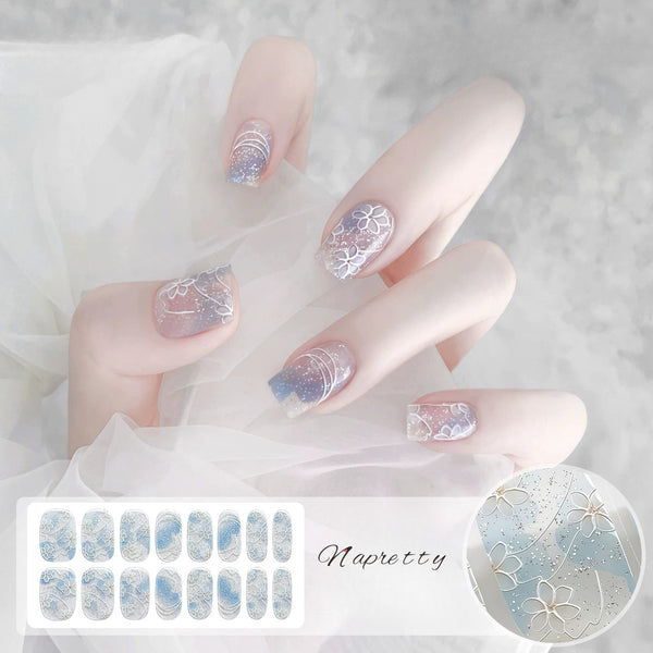 [No Lighting] Light Blue Embossed Cat's Eye Gel Nail Wrap