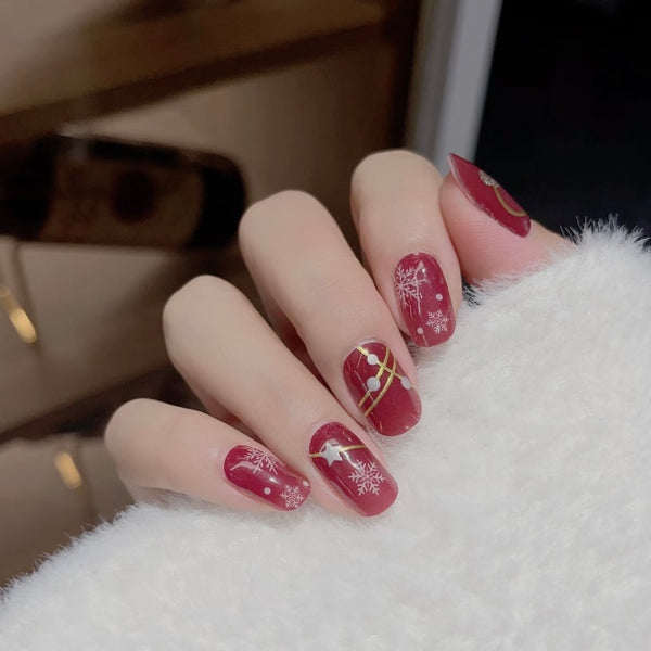 UV Gel Sticker Semi-cured Red Snowflake