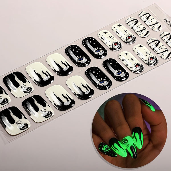 Semi-Cure Gel Nail Art Sticker Halloween Night Light Ghost Demon Spider Web UV Nail Sticker