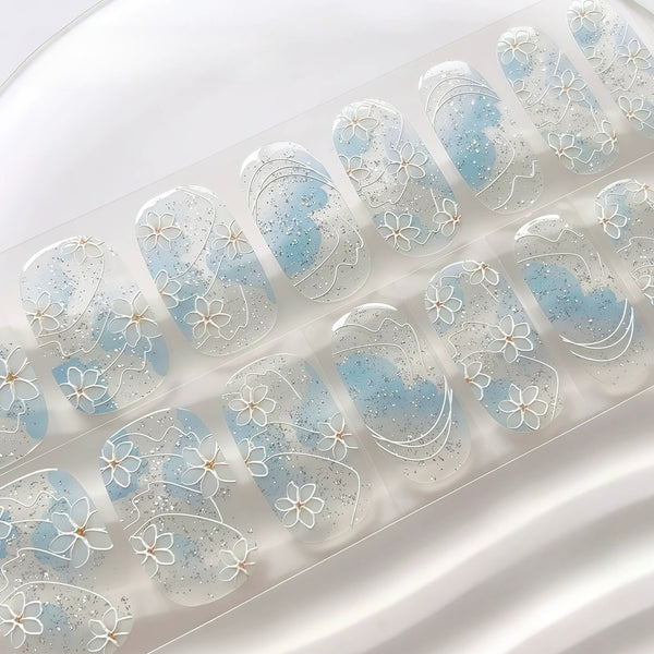 [No Lighting] Light Blue Embossed Cat's Eye Gel Nail Wrap