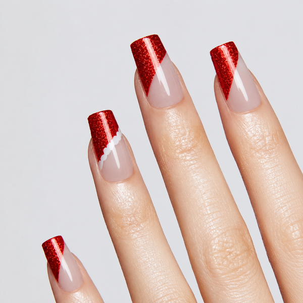 Christmas Red Glitter French Tip Gel Nail Stickers